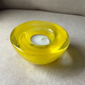 Kosta Boda Vintage Yellow Swirl Atol Glass Candle Holder